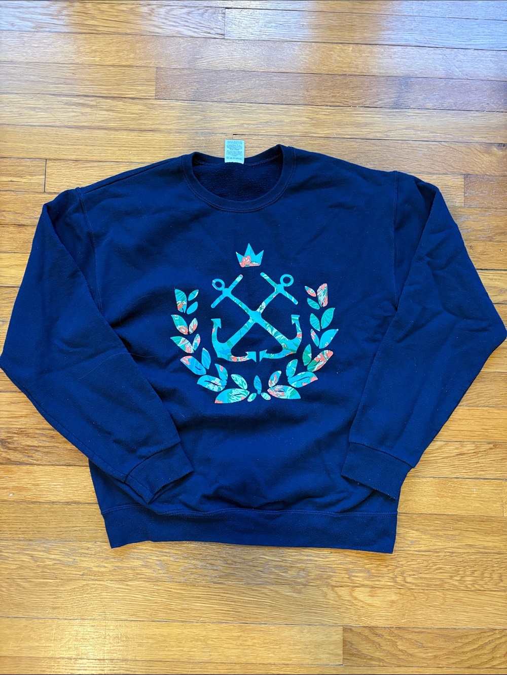Jerzees Navy Crewneck Sweatshirt with Teal & Coral Anchor Crest